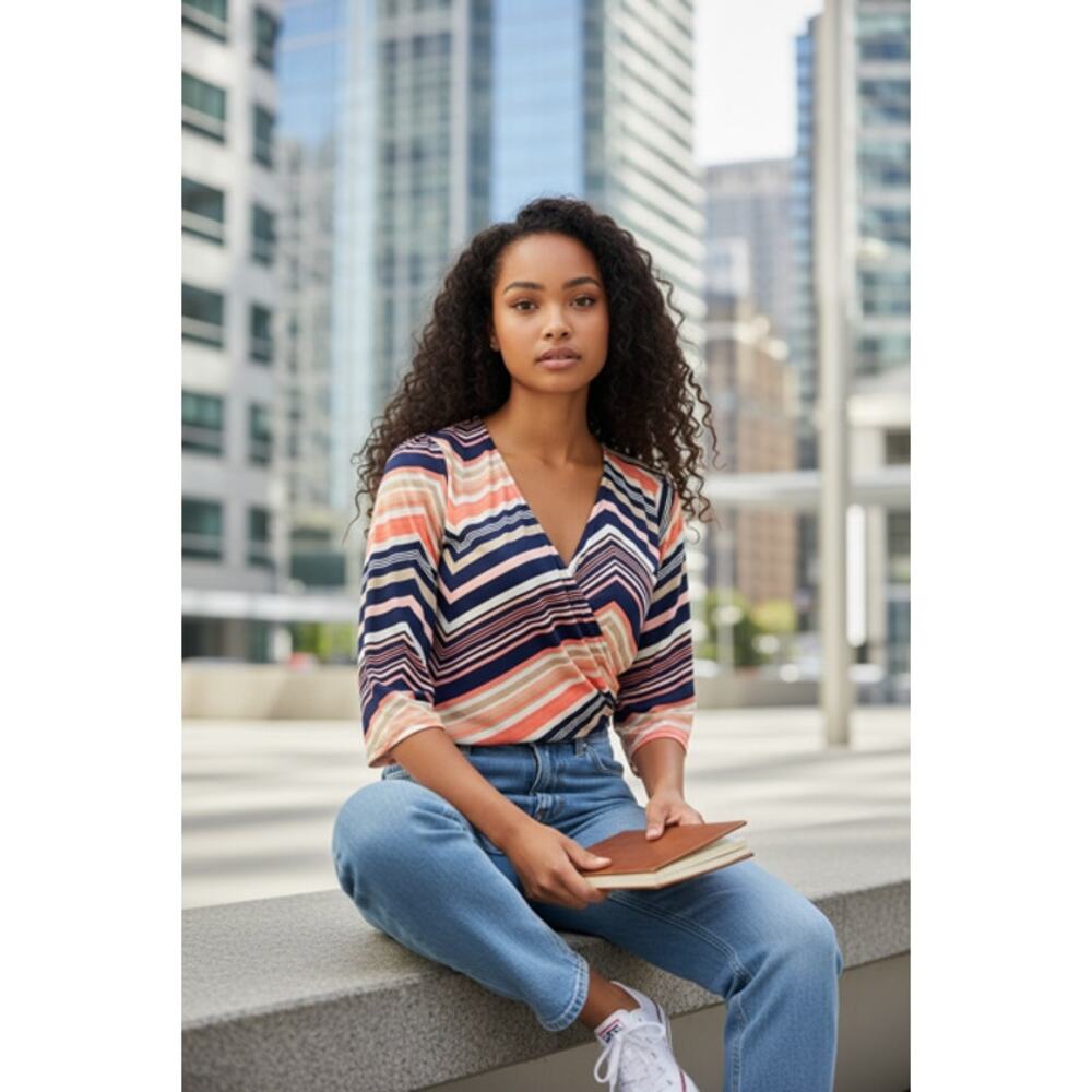 Misia - Striped Wrap Blouse - Medium - Picture 2 of 4